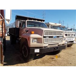 1987 FORD F800 S /A FLATBED DUMP, S/N 1FDWT84A8HVA36709, FORD DIESEL ENG, 14' FLATBED DUMP BODY W/SI