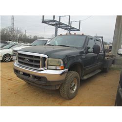 2003 F350 CREW CAB 4X4 FLATBED TRUCK, S/N 1FTSW31S93EB38149, V10 GAS, 5 SPD TRANS, 10' FLATBED, ODOM
