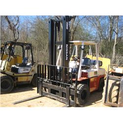 NISSAN 80 FORKLIFT, S/N BGF03-920274, DOUBLE STAGE, LP GAS, CANOPY, METER READING 5,400 HRS