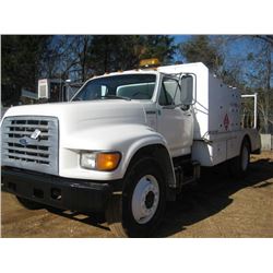 1998 FORD F SERIES S/A FUEL & LUBE TRUCK, S/N 1FDWF80C0WVA24548, CUMMINS DIESEL ENG, 5 SPD TRANS, 14