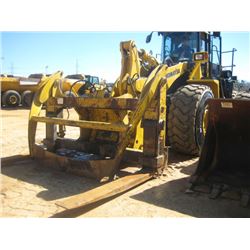 KOMATSU WA500-6 WHEEL LOADER, S/N 55464, (10 YR) ROCKLAND LOG FORKS W/TOP CLAMP, ECAB W/AIR, 29.5R25