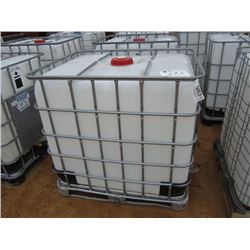 275 GALLON PLASTIC CONTAINER W/ METAL CAGE