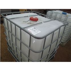 275 GALLON PLASTIC CONTAINER W/ METAL CAGE