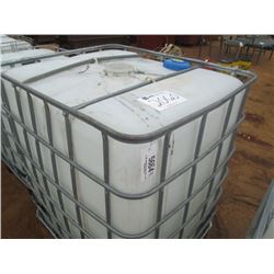 325 GALLON PLASTIC CONTAINER W/ WIRE CAGE