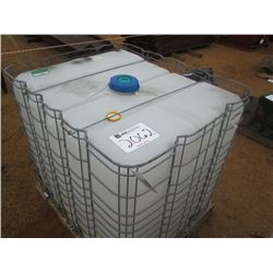 275 GALLON PLASTIC CONTAINER W/ WIRE CAGE