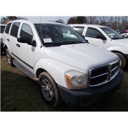 2006 DODGE DURANGO, S/N 1D4HB38N56F155943, GAS ENG, A/T, ODOMETER READING 145,338 MILES