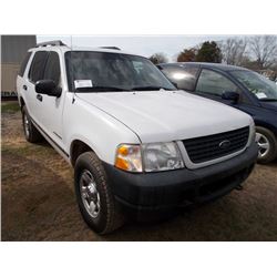 2005 FORD EXPLORER, S/N 1FMZU72K05ZA66890, GAS ENG, A/T, ODOMETER READING 115,565 MILES