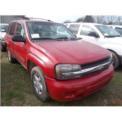 2002 CHEVROLET TRAIL BRAIZER, S/N 1GNDT13S822466012, GAS ENG, A/T, **REBUILT TITLE**