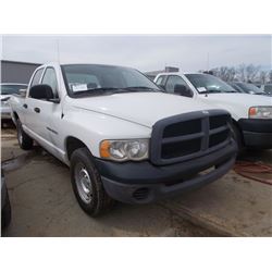 2005 DODGE RAM 1500 CREW CAB PICKUP, S/N 1D7HA18P95J637161, V8 GAS, A/T, ODOMETER READING 123,971 MI