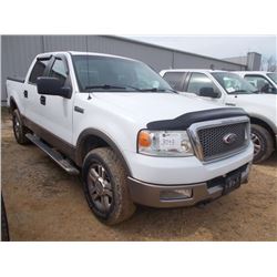 2005 FORD F150 CREW CAB 4X4 PICKUP, S/N 1FTPW145151SFB33637, V8 GAS, A/T, BED COVER, ODOMETER READIN
