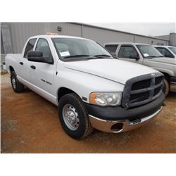 2005 DODGE RAM 2500 CREW CAB PICKUP, S/N 3D7KR28D05G839026, V8 GAS, A /T, ODOMETER READING 102,392 M