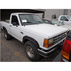1992 FORD RANGER XLT PICKUP, S/N 1FTCR10AXNUC33532, 4 CYL GAS, 5 SPD TRANS, TOOLBOX