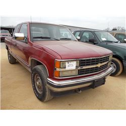 1991 CHEVROLET 1500 4X4 EXTENDED CAB PICKUP, S/N 2GCEK19KXM1237843, GAS ENG, A/T, ODOMETER READING 2