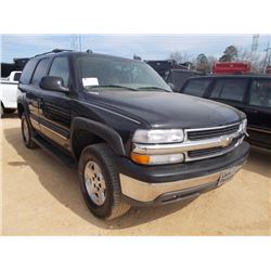 2005 CHEVROLET TAHOE SUV, S/N 1GNEC13TX5J180914, V8 GAS, A/T, ODOMETER READING 159,865 MILES