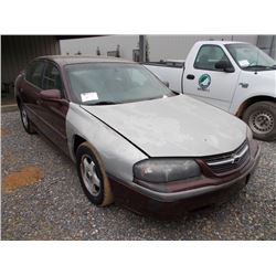 2002 CHEVROLET IMPALA SEDAN, S/N 2G1WH55K629295066, GAS ENG, A/T, ODOMETER READING 148,917 MILES