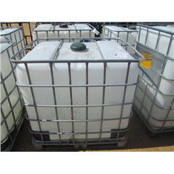 275 GALLON PLASTIC CONTAINER W/ METAL CAGE