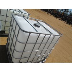 275 GALLON PLASTIC CONTAINER W/ METAL CAGE