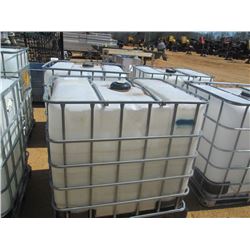 275 GALLON PLASTIC CONTAINER W/ WIRE CAGE