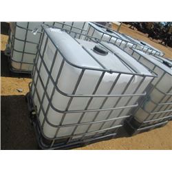 275 GALLON PLASTIC CONTAINER W/ WIRE CAGE
