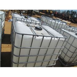 275 GALLON PLASTIC CONTAINER W/ WIRE CAGE