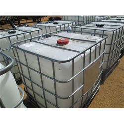 275 GALLON PLASTIC CONTAINER W/ WIRE CAGE