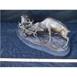 Large Bronze of Two Elk Fighting