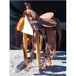 New 16" Floral Tooled Saddle with Silver Conchos