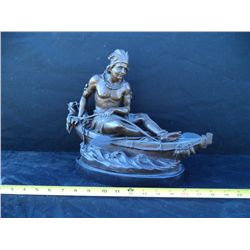 Large Indian in Canoe Bronze