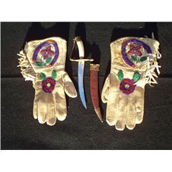 Beaded Gauntlets & Antique Bone Handle Dagger