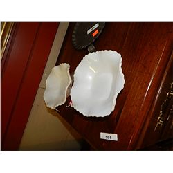 RUFFLED EDGE MILK GLASS DISH - 2 TOTAL