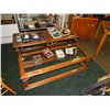 Image 1 : OAK AND GLASS COFFEE TABLE SET - 3 PC TOTAL