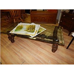 HEAVY GLASS TOP GOTHIC STYLE COFFEE TABLE