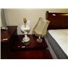 Image 1 : UNIQUE TABLE LAMP BASE & 2 RETRO NITE SIDE LAMPS WITH HAND CRAFTED LAMP SHADES - 3 PC TOTAL