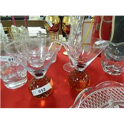 AMBER GLASS BASE WINE GLASSES - 2 TOTAL
