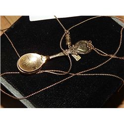 SPOON LOCKET ON LONG CHAIN - NEED REPAIR AND END OF CHAIN