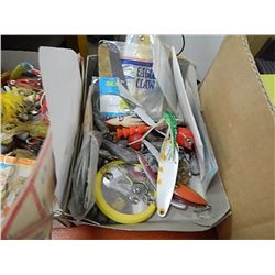 BOX OF ASSORTED FISHING GEAR