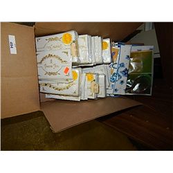 BOX OF NEW THANK-YOU CARDS AND NEW GIFT BAGS AND BOX OF NEW SUCTION CUPS