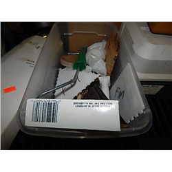BIN OF ASSORTED CERAMIC TOOLS ETC