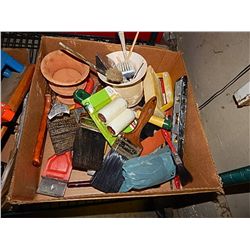 BOX OF PAINT BRUSHES AND MORE