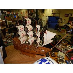 WOOD MODEL - SAILING SHIP - APPROX 2' TALL