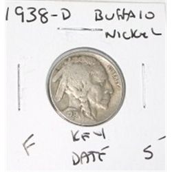1938-D *RARE KEY DATE* BUFFALO NICKEL RED BOOK VALUE $5.00+ *NICE EARLY FINE GRADE*!!