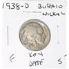 Image 1 : 1938-D *RARE KEY DATE* BUFFALO NICKEL RED BOOK VALUE $5.00+ *NICE EARLY FINE GRADE*!!