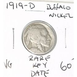 1919-D *EXTREMELY RARE KEY DATE* BUFFALO NICKEL RED BOOK VALUE $60.00+ *NICE EARLY VERY GOOD GRADE*!