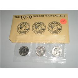 1979 3 DOLLAR SET SUSAN B ANTHONY P,D & S IN ORIGINAL MINT PACKAGE!! SET CAME OUT OF SAFE BOX!!