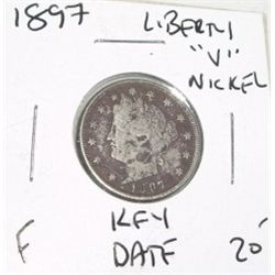 1897 *RARE KEY DATE* LIBERTY "V" NICKEL RED BOOK VALUE $20.00+ *RARE EARLY FINE GRADE*!!