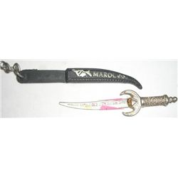 VINTAGE MAROCO MINI DAGGER IN SHEATH WITH UNIQUE DESIGN!! KNIFE CAME OUT OF SAFE!!