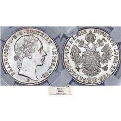Austian Empire. Franc Josef I (1848-1916). AR 20 Kreuzer 1852B. NGC MS63.
