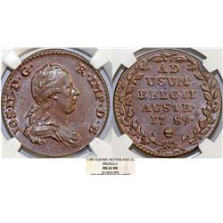 Austrian Netherlands. Belgium. Josef II as Emperor (1780-1790). Cu 2 Liards 1789. NGC MS62BN