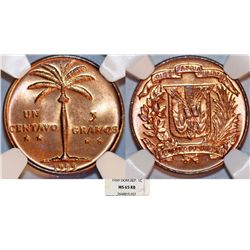 Dominicana Republic.  CU 1 Cent 1959. NGC MS65RB