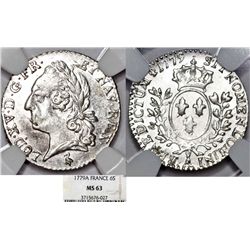 France. King Louis XV (1774-1783). AR 6 Sols 1779-A. NGC MS63